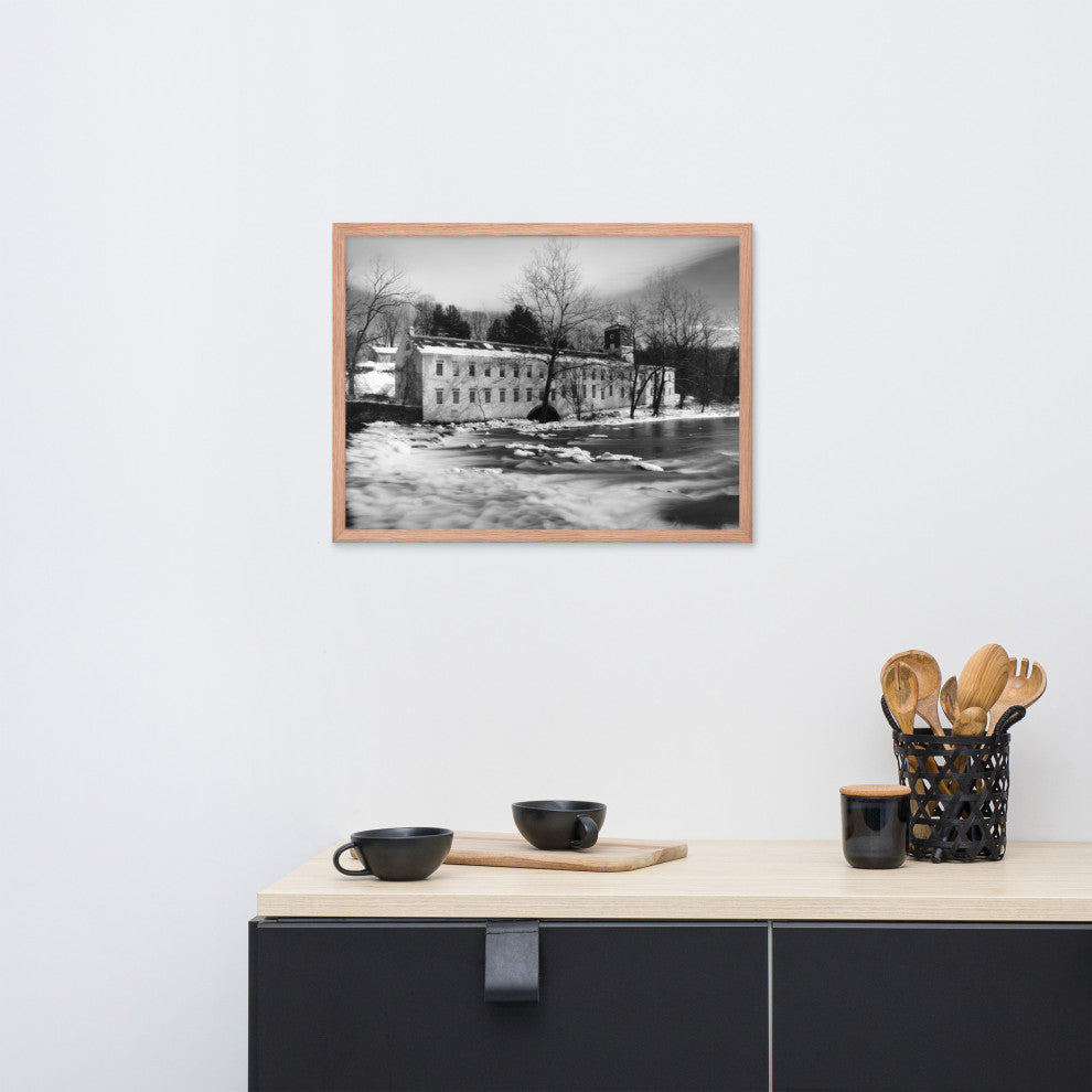 Winter at Powder Mill Rural Landscape Framed Photo Paper Wall Art Prints, Red Oak, 18" X 24"