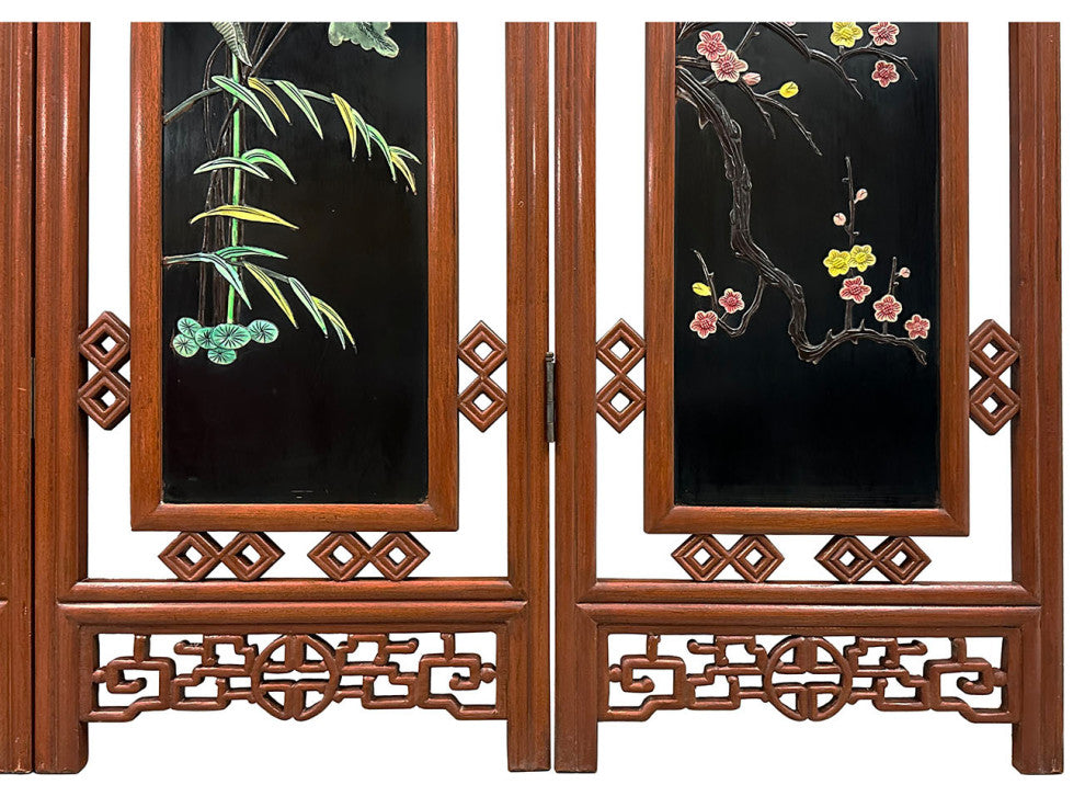 Consigned Vintage Chinese Folding Screen/Room Divider With Soapstone Inlay