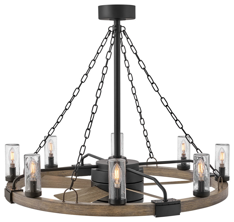Hinkley Sawyer 36" LED Indoor/Outdoor Fandelier, Matte Black + Driftwood