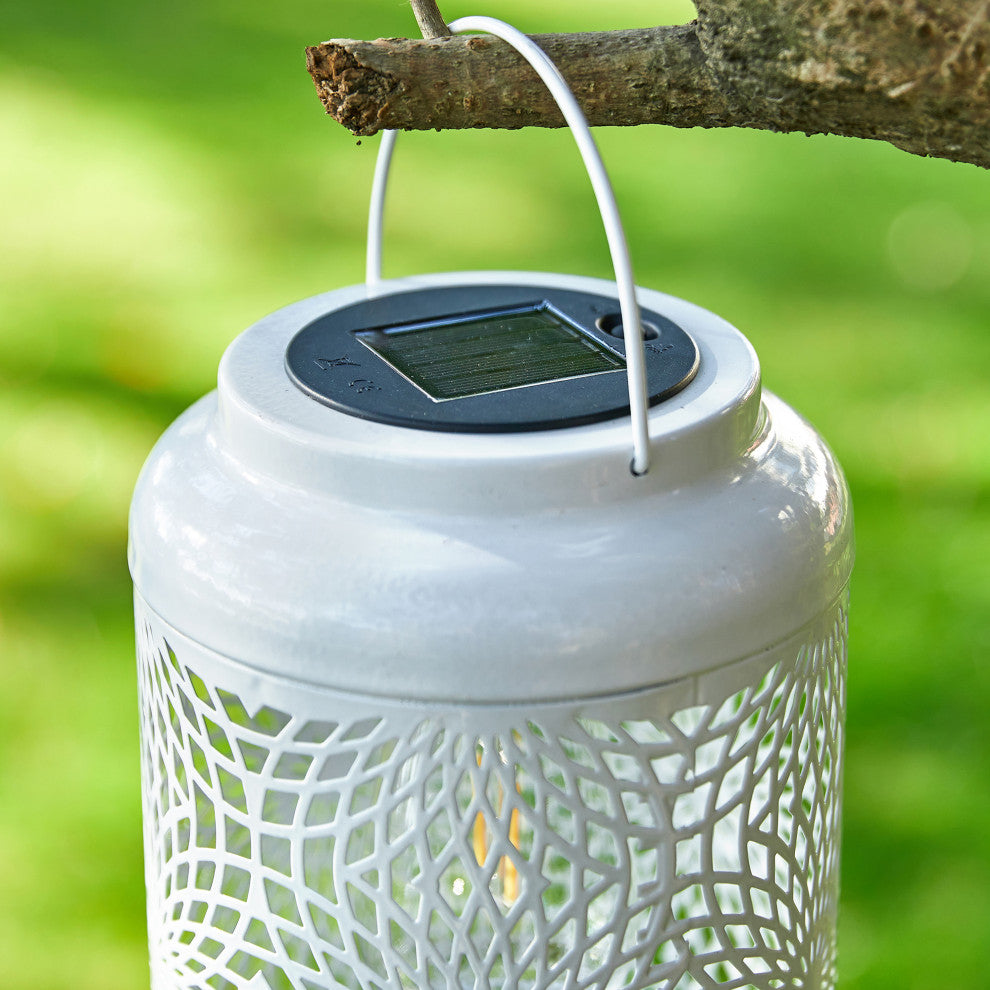 Metal Cutout Solar Powered Hanging Lantern, 2-Piece Set
