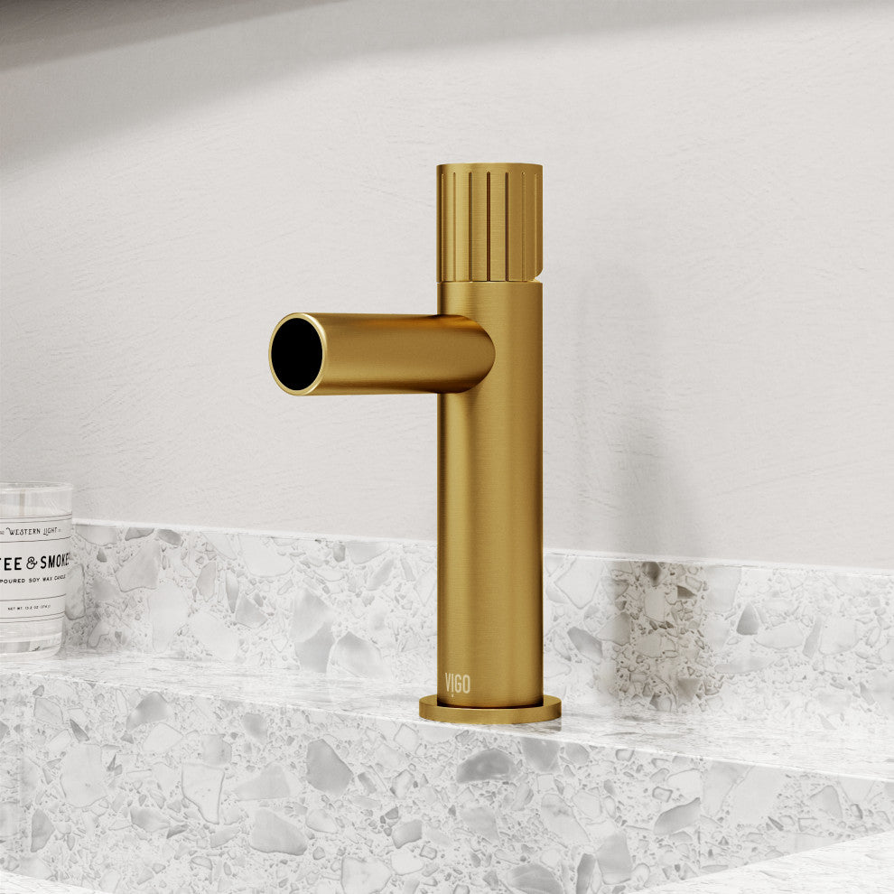 VIGO Ashford 8" H Single Handle Single Hole Bathroom Faucet, Matte Brushed Gold, Without Extras