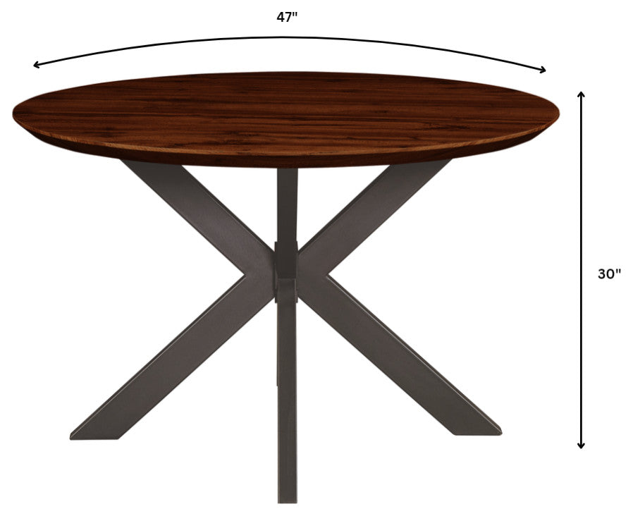 LeisureMod Ravenna 47" Round Wood Dining Table With Modern Metal Base