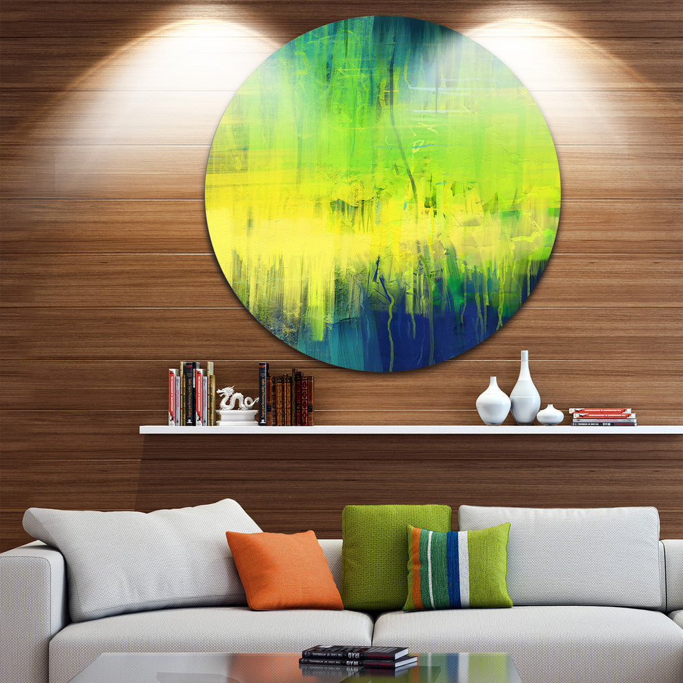 Green Blue Fusion, Abstract Disc Metal Artwork, 11"