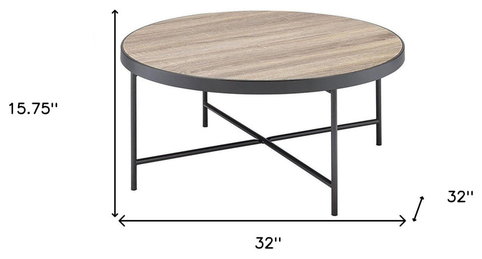 32" Brown And Black Iron Round Coffee Table
