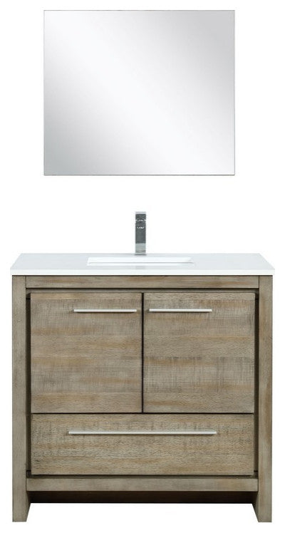 Lafarre Contemporary 36" Rustic Acacia Bathroom Vanity Set, Labaro Brushed Nicke