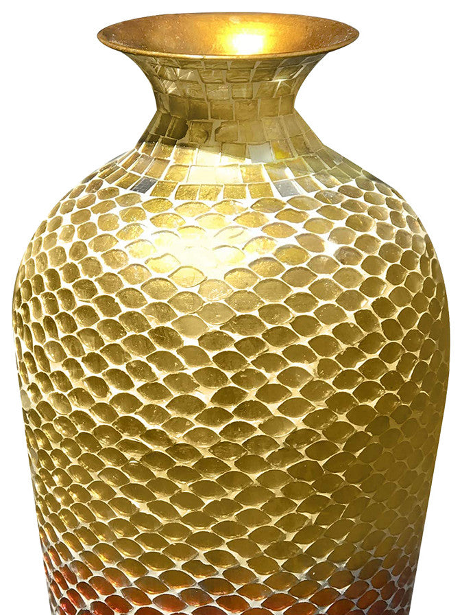 Home Decor Geometric Pattern Metal Floor Vase with Glass Mosaic in shades