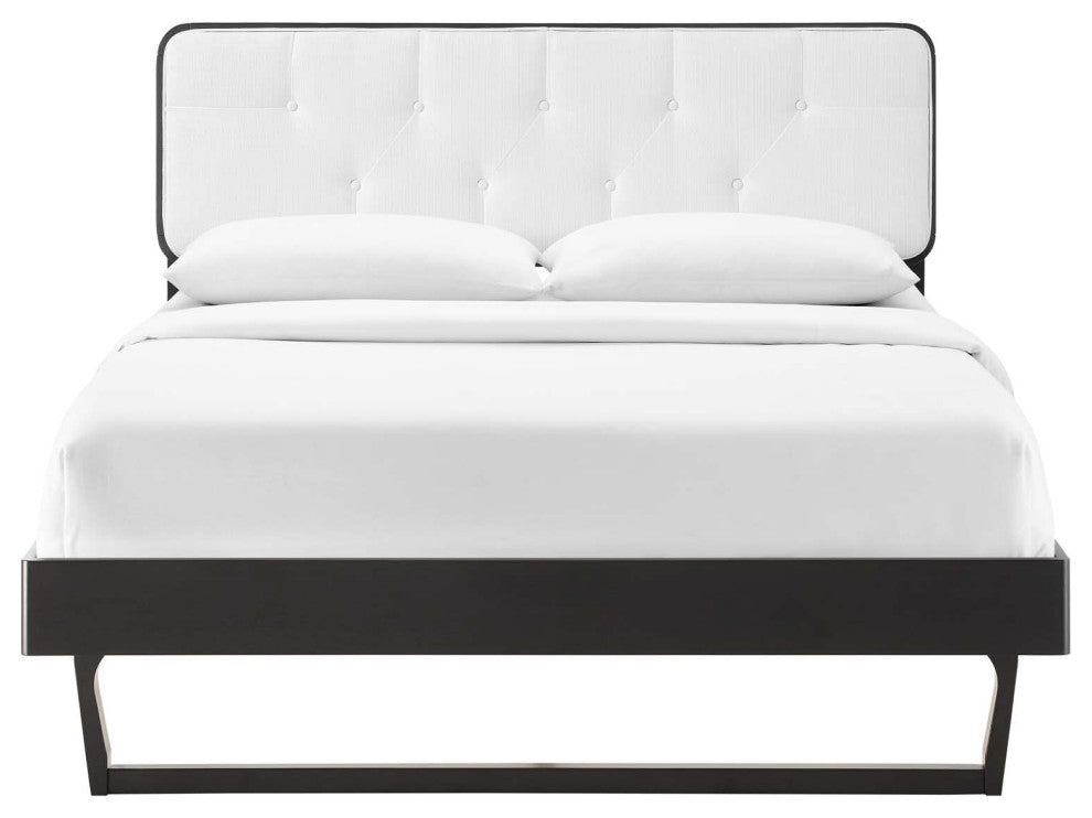 Platform Bed Frame, King Size, Wood, Black White, Modern Mid-Century, Bedroom