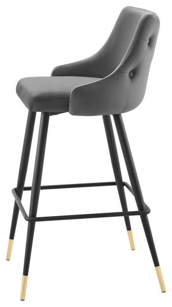 Bar Stool Chair Barstool, Velvet, Gray, Modern, Bar Cafe Bistro Restaurant