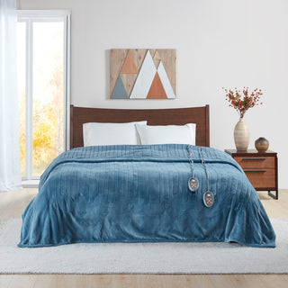 Beautyrest Solid Microlight Heated Blanket, Blue, King