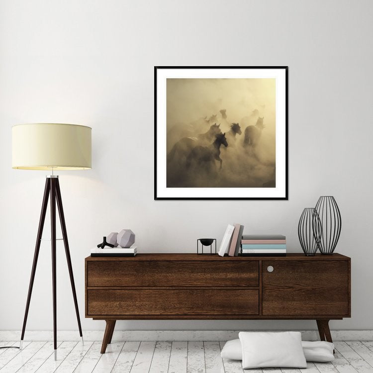 "Migration Of Horses" Framed Digital Print by Huseyin Taskin, 44x44"