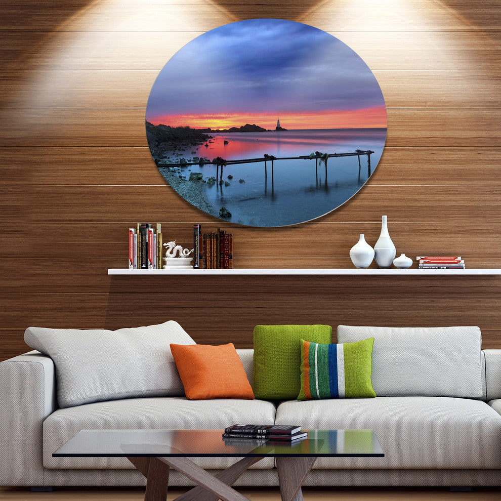 Blue Sky And Waters Panorama, Modern Seashore Disc Metal Wall Art, 11"