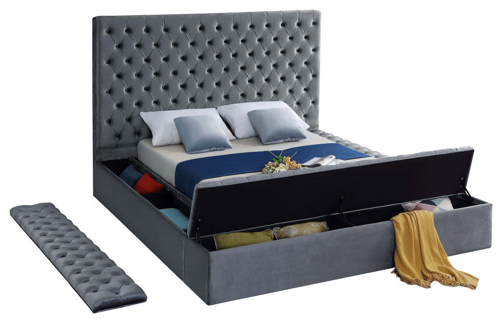 Bliss Velvet Upholstered  Bed, Gray, Full