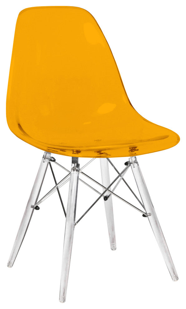LeisureMod Dover Molded Dining Side Chair With Acrylic Base, Transparent Orange