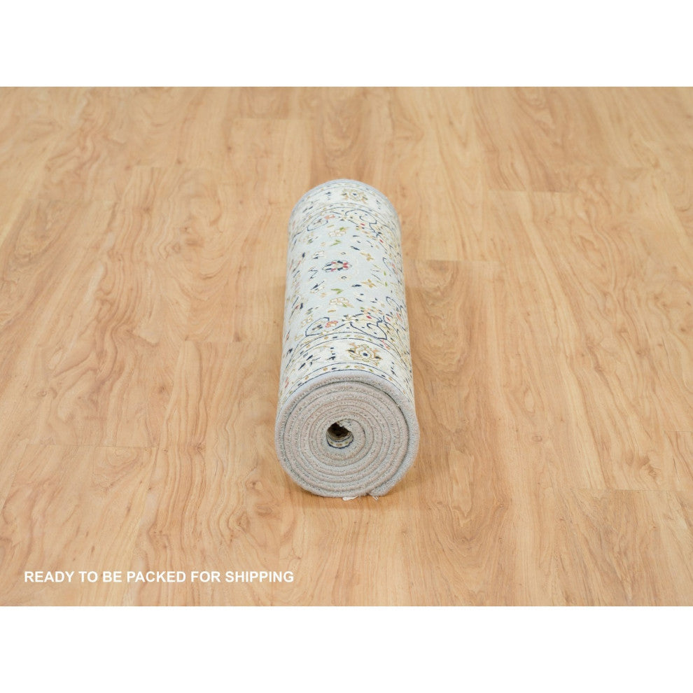 Blue 250 KPSI Extra Soft Wool Hand Knotted Nain Design Runner Rug 2'9"x8'4"