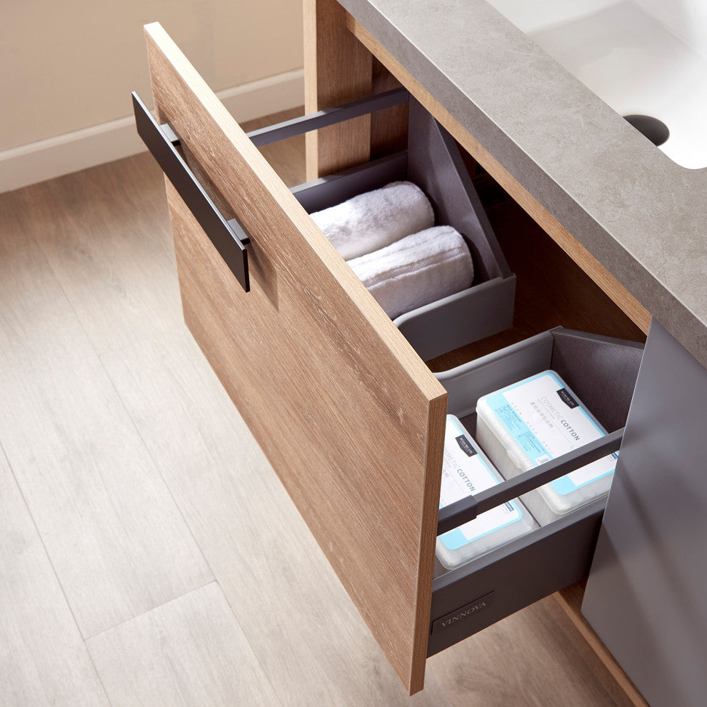 Carcastillo Bath Vanity, Oak With Sintered Stone Top, 40", Without Mirror
