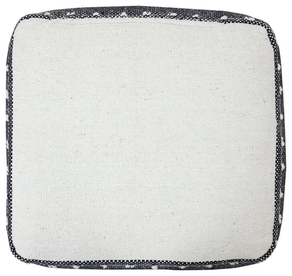 Black and Ivory Farmhouse Chic Shag Stripe Pouf Ottoman