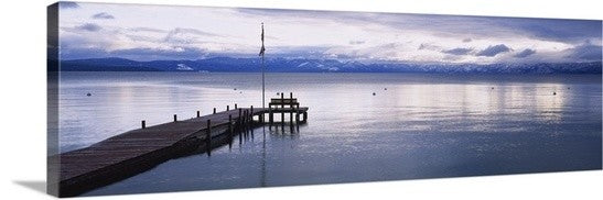"Pier on the water, Lake Tahoe, California" Canvas Art, 36"x12"x1.25"