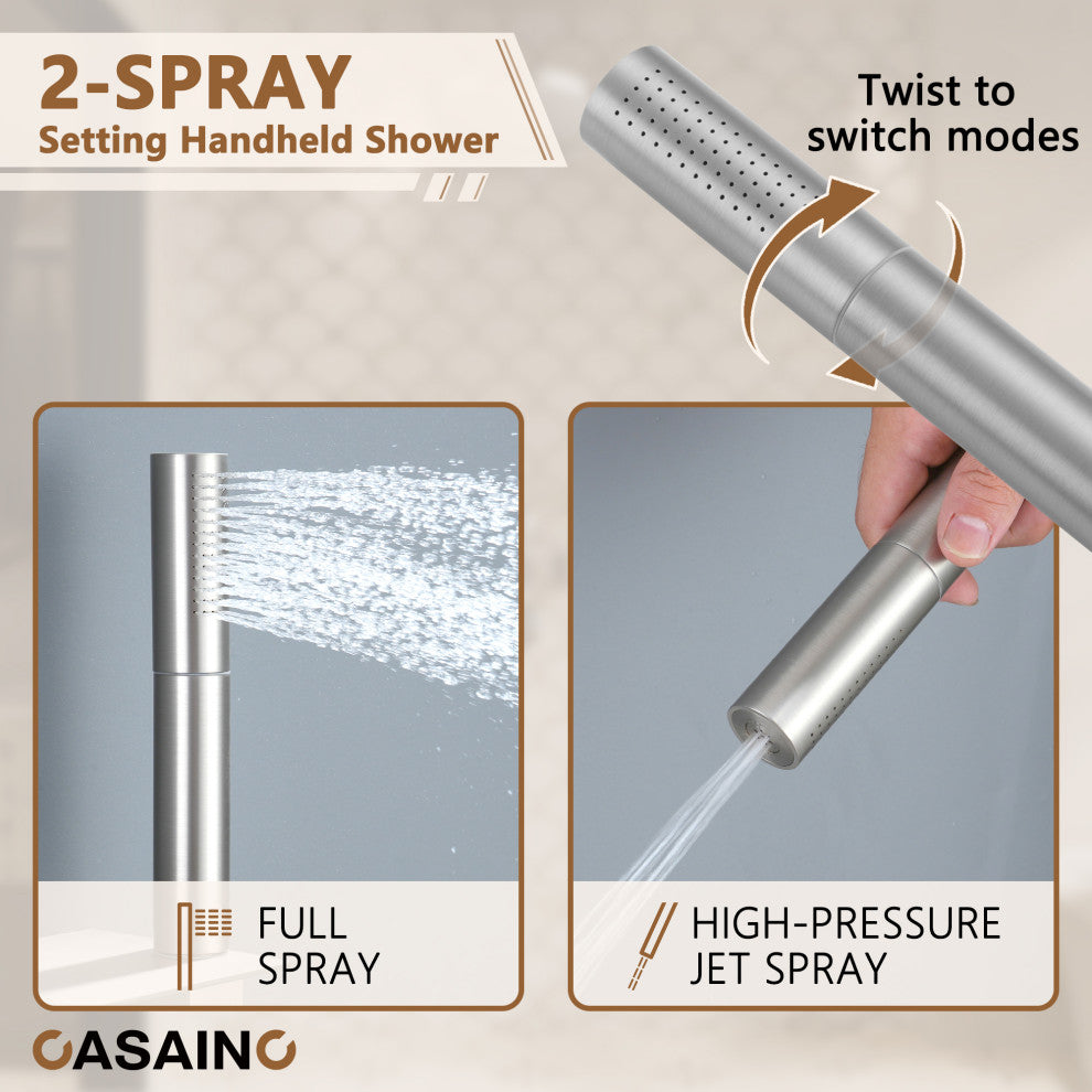 12inch Adjustable Shower Head With Shelf and Spray Gun Function, Brushed Nickel