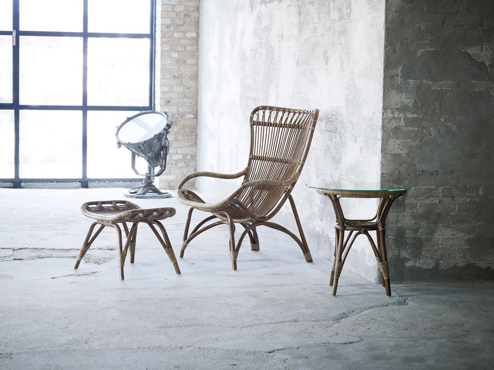 Monet Highback Rattan Lounge Chair and Footstool, Antique