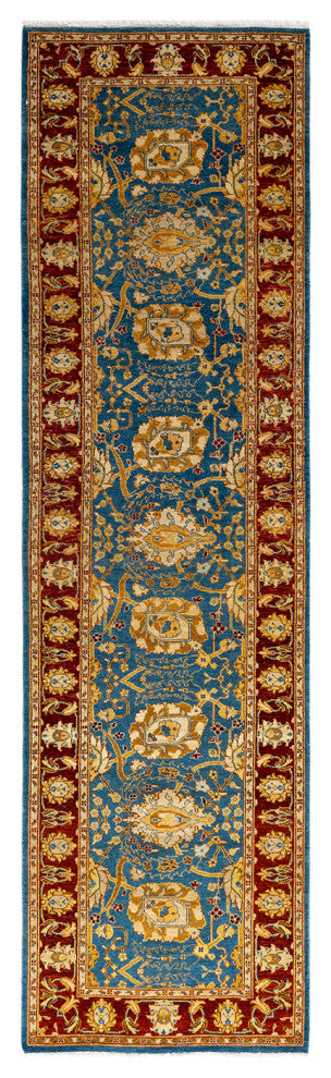 Ottoman, One-of-a-Kind Hand-Knotted Area Rug Blue, 2' 6" x 9' 5"