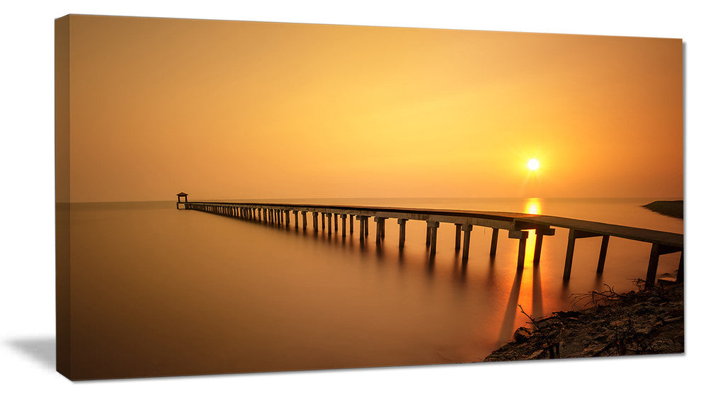 "Old Wooden Pier Long To Evening Sea" Sea Pier and Bridge Wall Art, 40"x20"