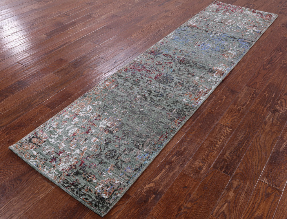Runner Abstract Handmade Wool and Silk Rug 2' 7" X 9' 11" Q9269