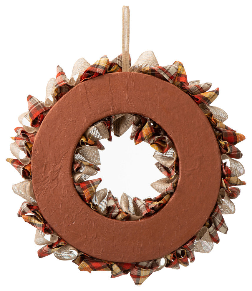 18.5"D Fall Fabric Plaid Wreath