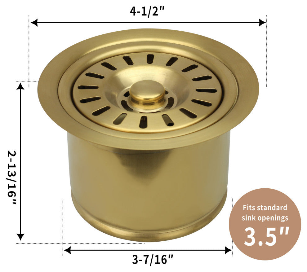 Copper Kitchen Sink Garbage Disposal Flange Stopper, Brushed Gold