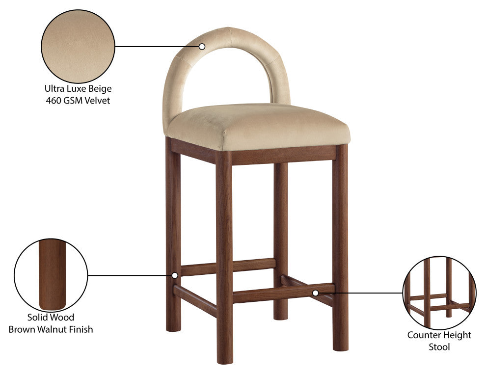 Conrad Upholstered Bar and Counter Stool, Beige, Velvet, Brown