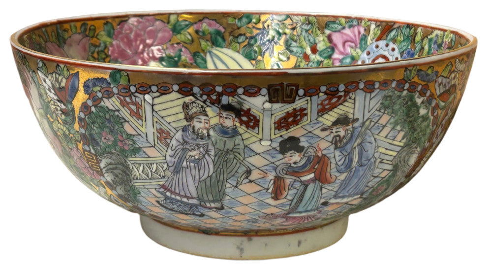 Chinese Vintage Famille Rose People Scenery Porcelain Art Bowl Hws4399