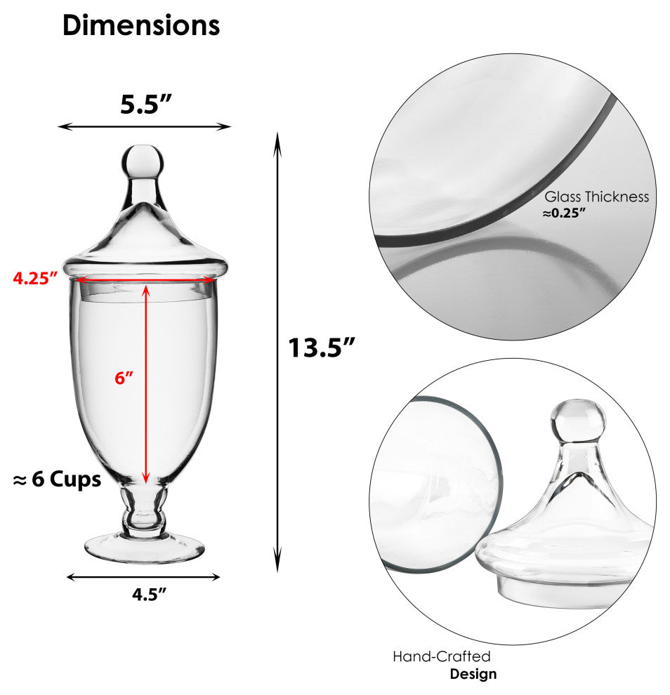CYS Apothecary Glass Jar Candy Buffet Container/Canister, Open D-4.75" Body D-6" H-13.5", 6 Pieces