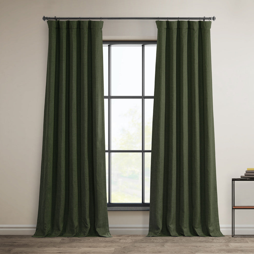 Faux Linen Darkening Curtain Single Panel, Tuscany Green, 50"x108"