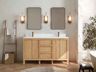 Elizabeth 60 Double Bathroom Vanity in Light Natural Teak 1.5" White Quartz