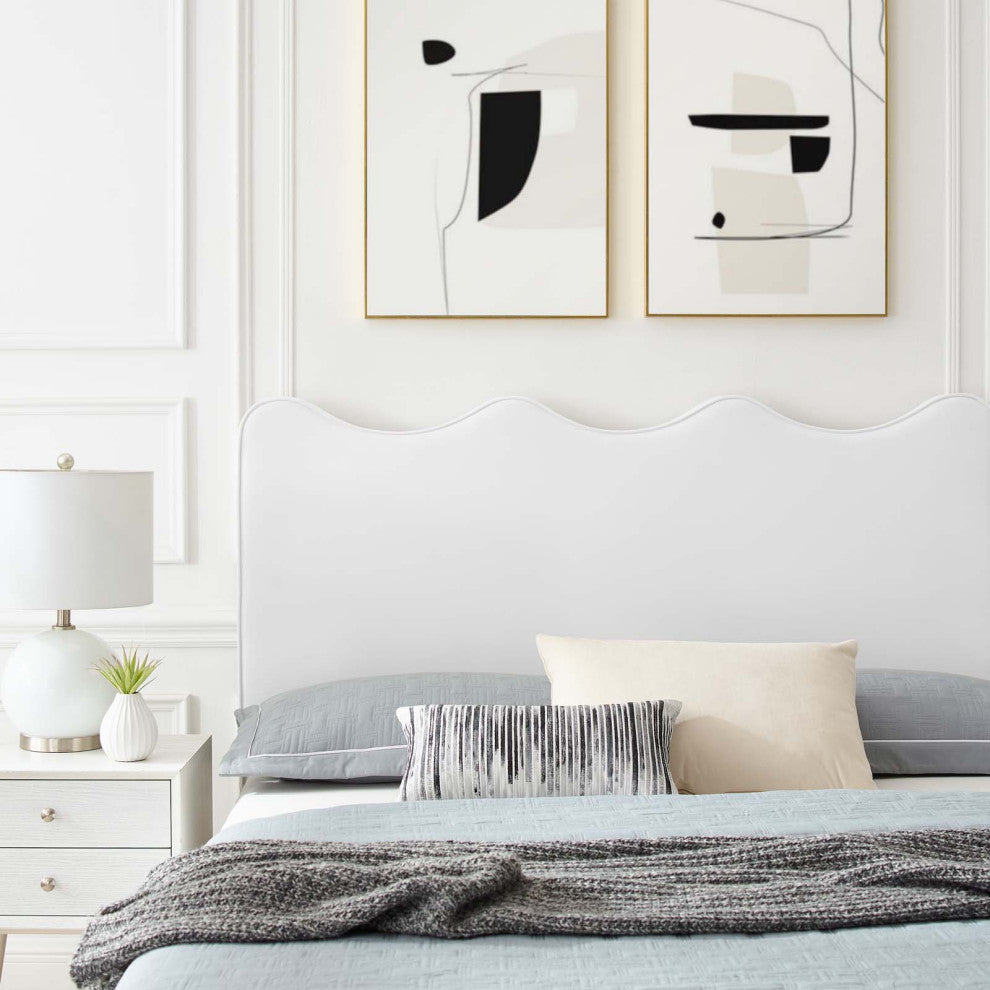 Platform Bed Frame, King Size, White, Velvet, Modern, Bedroom Guest Suite