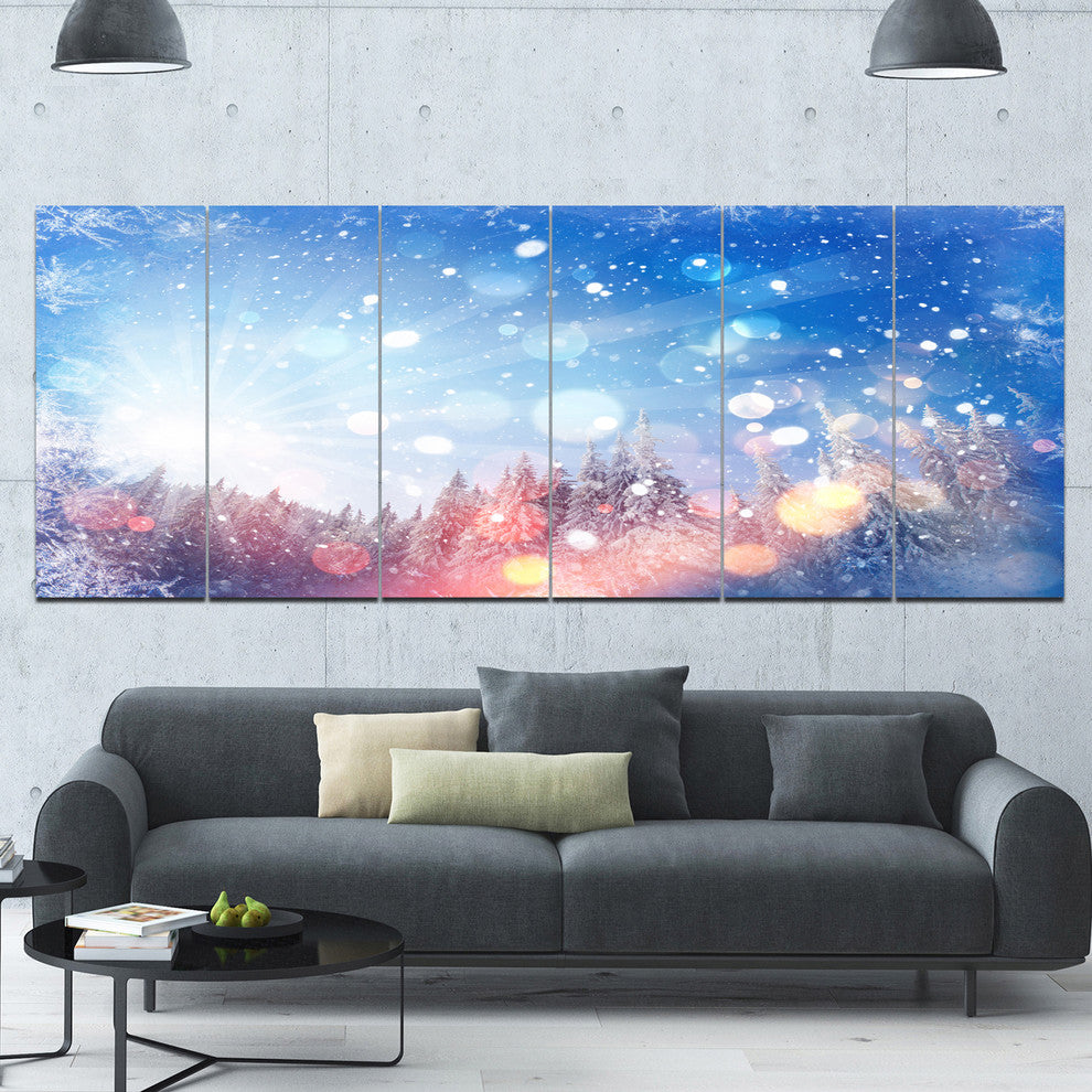 Winter Trees Snowbound, Landscape Canvas Art Print, 70"x28", 6 Panels