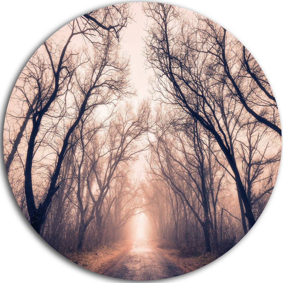Road Through Mystical Dark Forest, Landscape Photo Round Wall Art, 11"