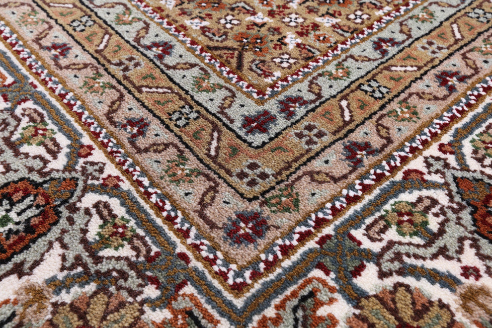 8' Square Handmade Persian Tabriz Wool & Silk Rug - Q13005