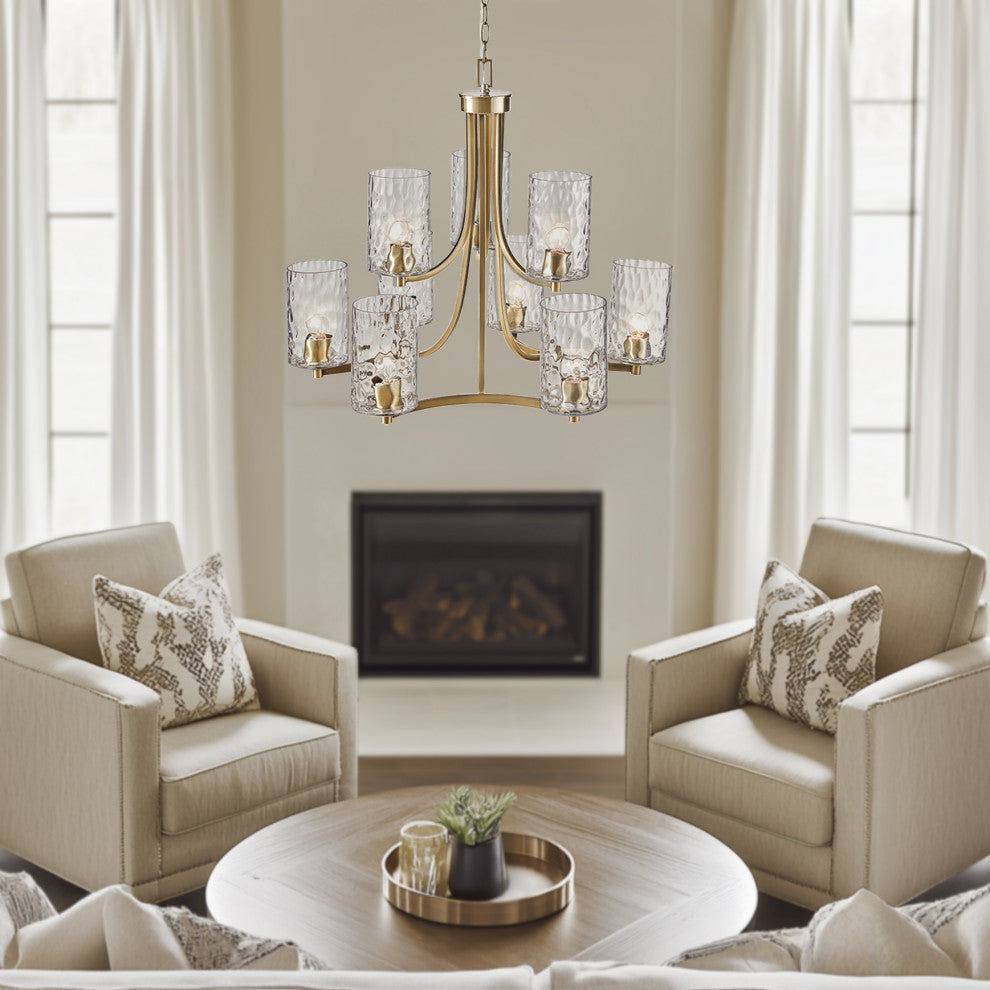 Hampton Hill 9-light Round Tiered Chandelier With Glass Shades, Antique Brass