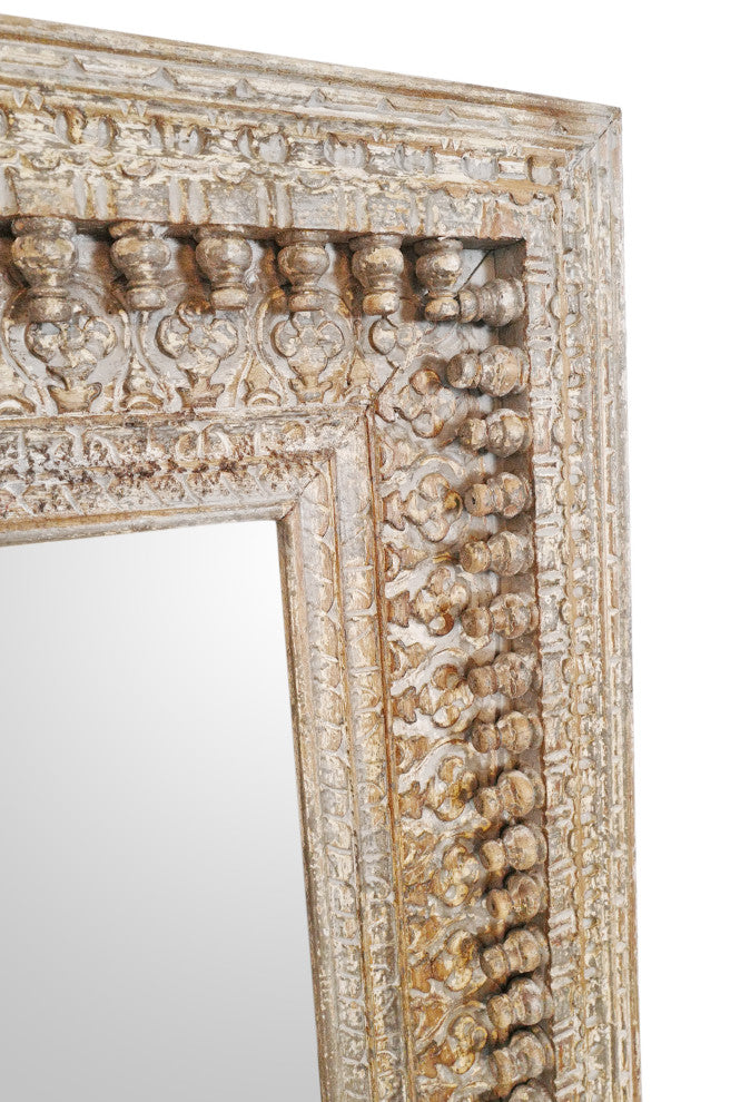 Grey Wash Carved Architectural Mirror