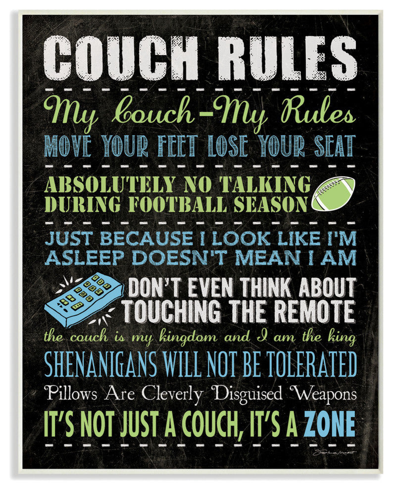 Couch Rules Typography Art Wall Plaque