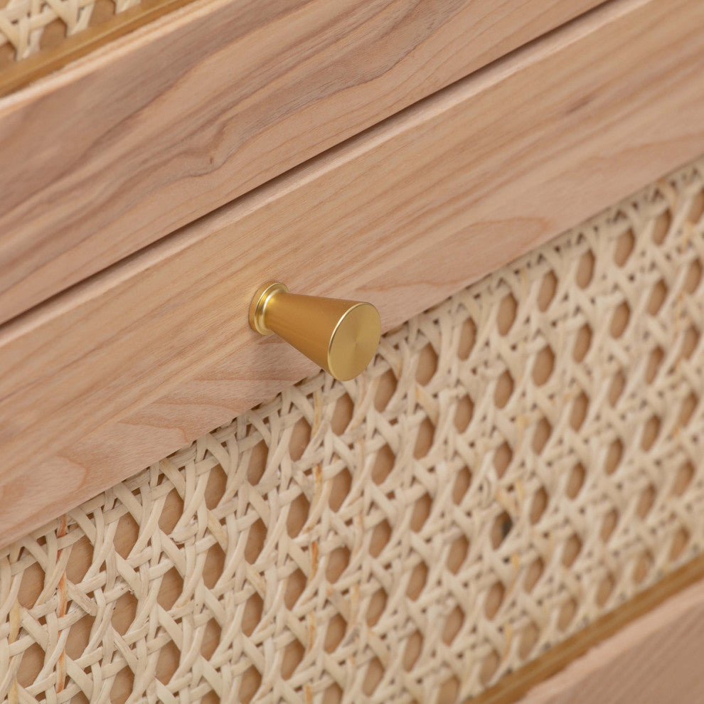 Carmen Cane 6 Drawer Dresser, Rattan Wicker Ash Wood Sideboard