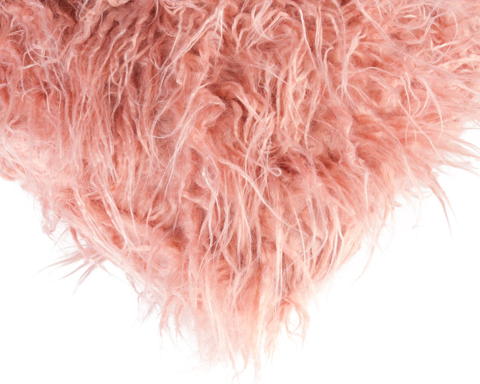 Frisco Mongolian Sheepskin Faux Fur Pillow, Dusty Rose, 12"x20"