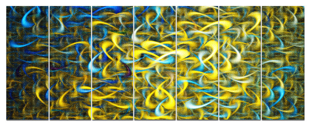Golden Watercolor Fractal Pattern, Abstract Art on Canvas, 83"x32", 7 Panels