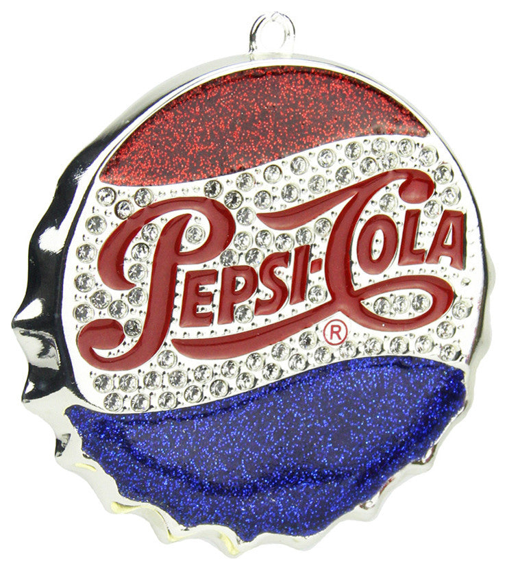 3" Silver Plated Classic Pepsi-Cola Bottle Cap Logo Christmas Ornament