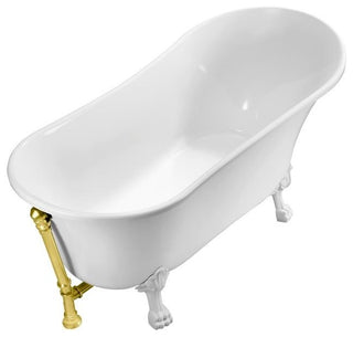 Soaking Clawfoot Tub With External Drain, 63", White/Gold