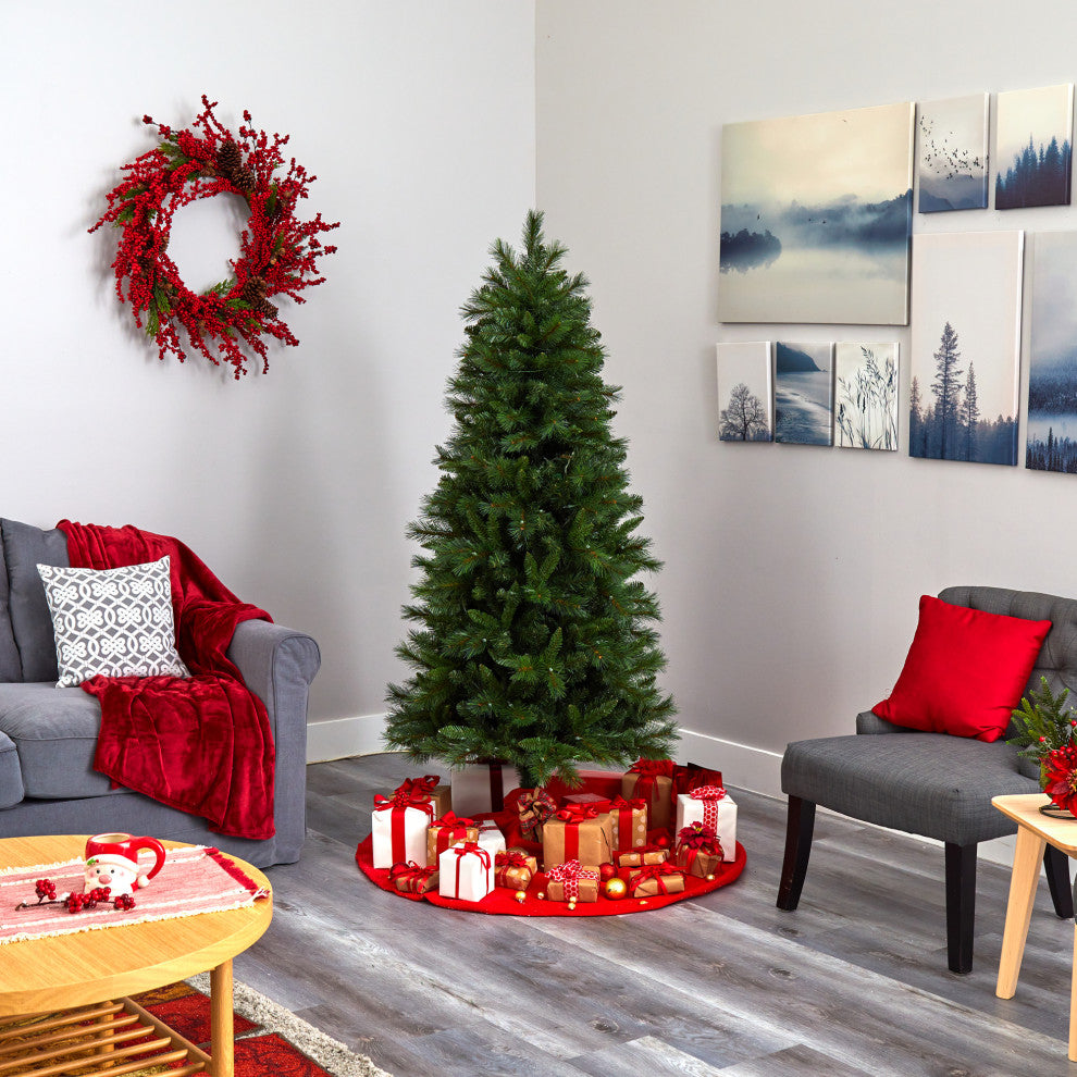 6' Slim West Virginia Mountain Pine Faux Xmas Tree W/Lights & Bendable Branches