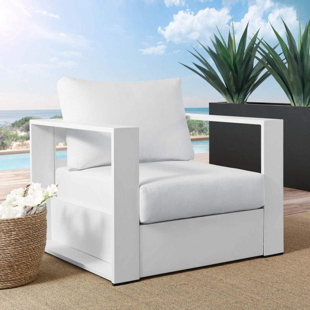 Lounge Chair Armchair, White, Aluminum, Modern, Outdoor Patio Hospitality