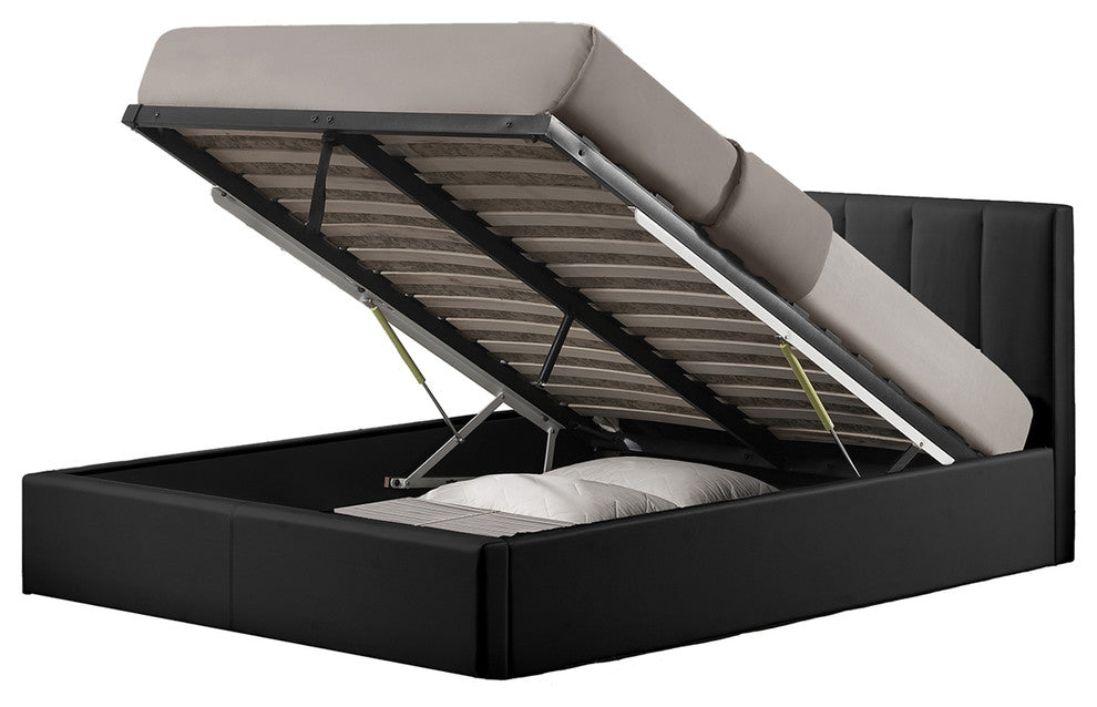 Templemore Black Leather Contemporary Queen-Size Bed