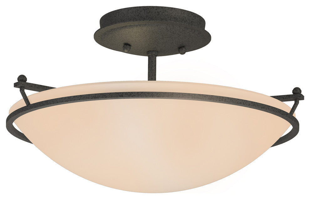 Plain Small Semi-Flush, Natural Iron Finish, Sand Glass