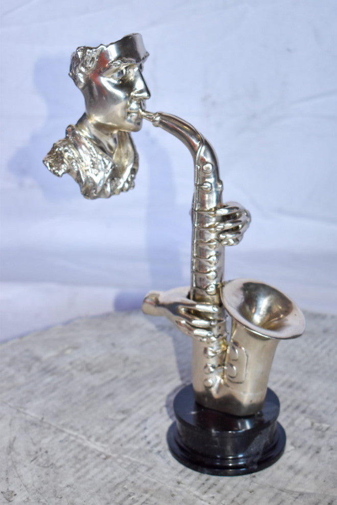 Modern Art of a Saxophone Player Bronze Statue on Marble  Size: 7" x 5" x 15"H